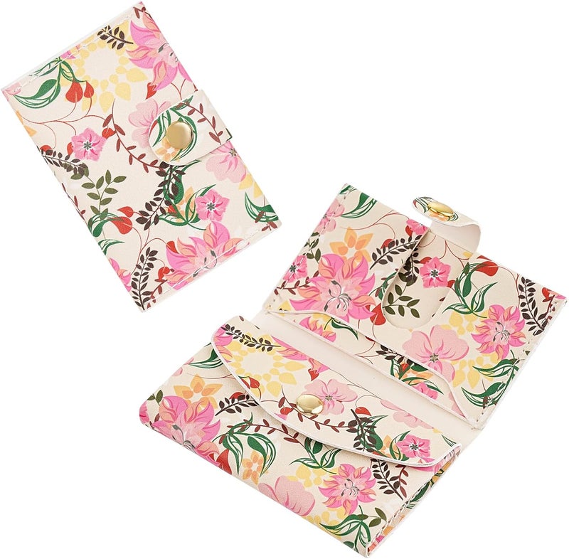 ZHOMA Credit Card Holder and Business Card Holder with Coin Pocket, Slim Minimalist Leather Wallet with ID Window for Women and Men - Pink Flowers - Image 1